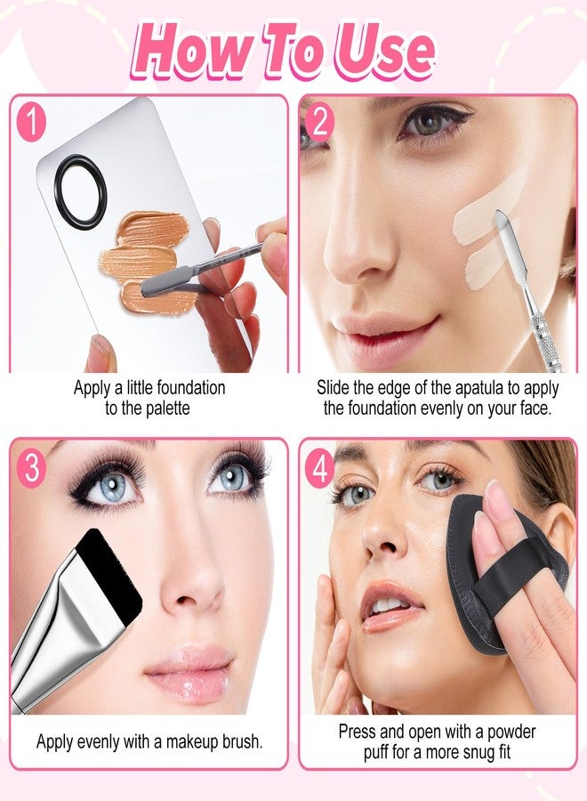 DOPENSPI Makeup Mixing Palette with 2PCS Flat Foundation Brush and Spatula and Powder Puff, Stainless Steel Makeup Palette Tray Cosmetic Palettes with Spatula Tool for Liquid Powder Cream - Image 4